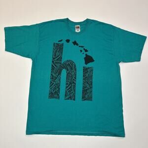 Vintage Hawaii Mens Shirt Size XL Extra Large Teal Short Sleeve FOTL Islands